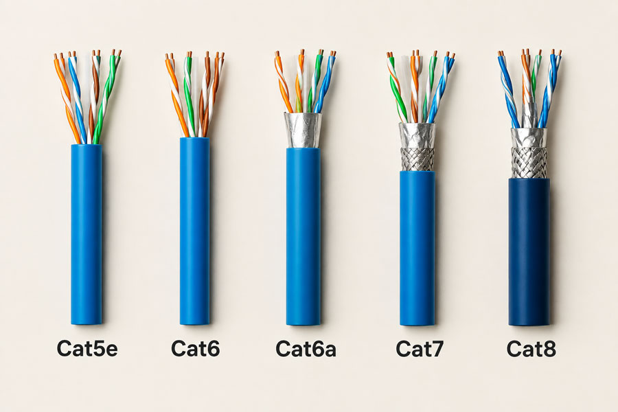 تصویر رشته کابل های شبکه cat5 تا cat8